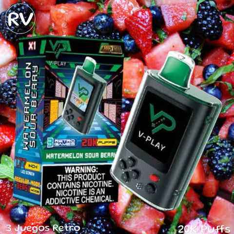 V-PLAY Watermelon Sour Berry 20K Puffs + 3 Juegos Retro